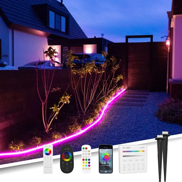 7 meter RGB neon led flex midi recht – complete set neon verlichting met grondspiezen