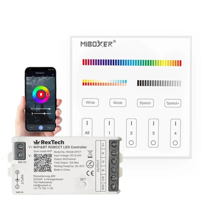 Draadloos milight touch wandpaneel & wifi controller voor RGBWW led strips – complete set