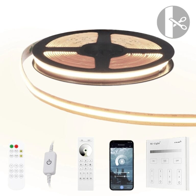 2 meter helder wit led strip cob met 600 leds per meter – complete set