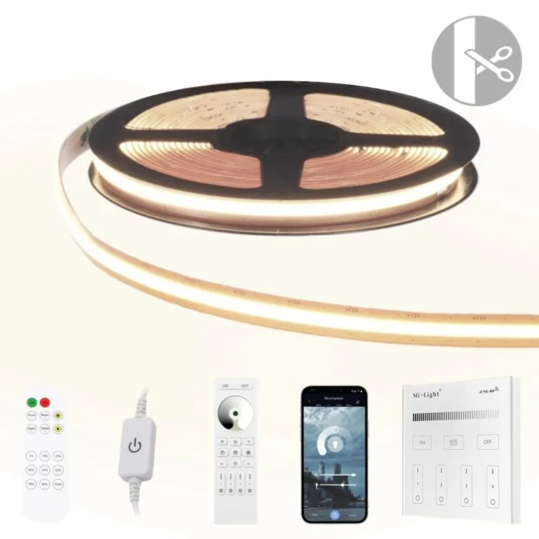 2 meter helder wit led strip cob met 600 leds per meter – complete set