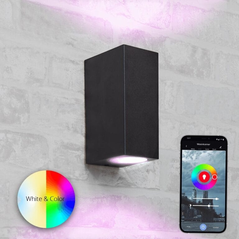 Zwarte up down wandlamp voor buiten met zigbee gu10 spot – recht