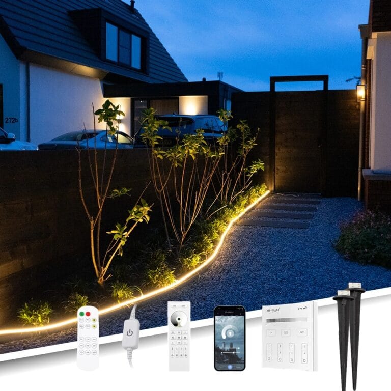 1 meter neon led flex midi recht warm wit – complete set neon verlichting met grondspiezen