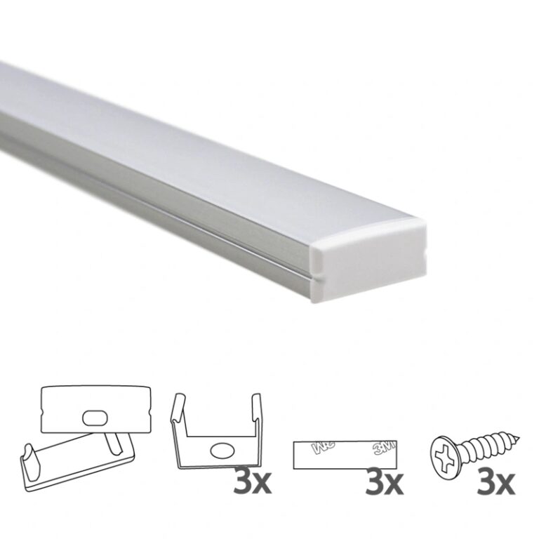 Ledstrip profiel breed opbouw laag model – compleet met afdekkap 1,5 meter