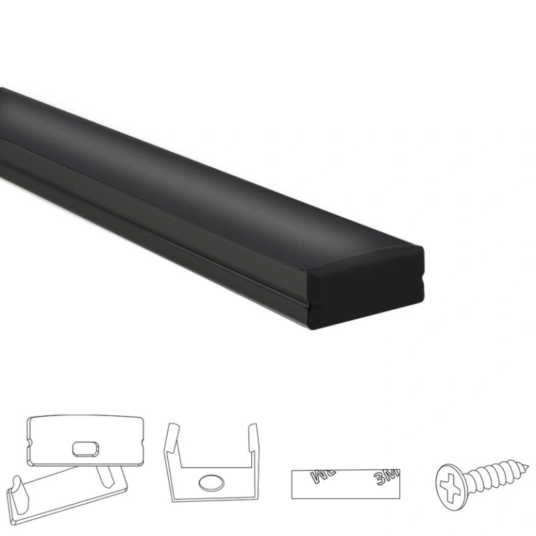 Aluminium ledstrip profiel zwart opbouw 4m – breed en laag – compleet met afdekkap