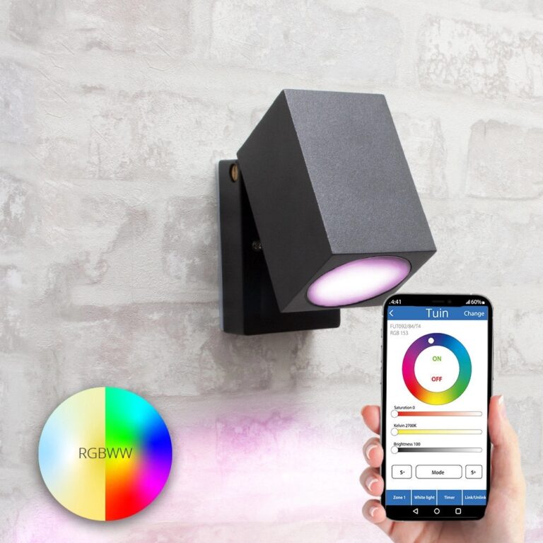 Antraciete wandlamp voor buiten met milight gu10 spot – rechte kantelbare downlight