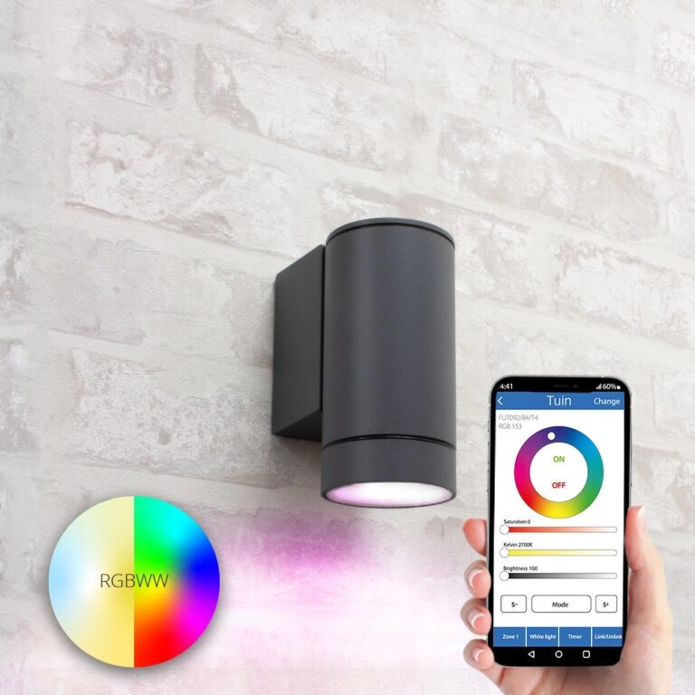 Antraciete wandlamp voor buiten met milight gu10 spot – ronde downlight