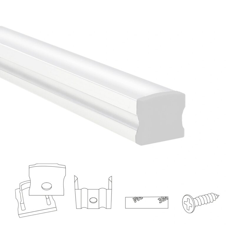 Ledstrip profiel wit opbouw 1,5m – breed en hoog – compleet met afdekkap