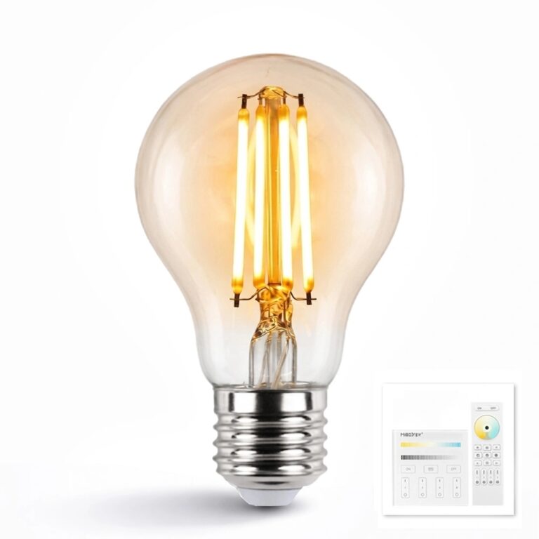 Dual white smart filament lamp van milight 7w e27 fitting – amberkleurig a60 model – met afstandsbediening