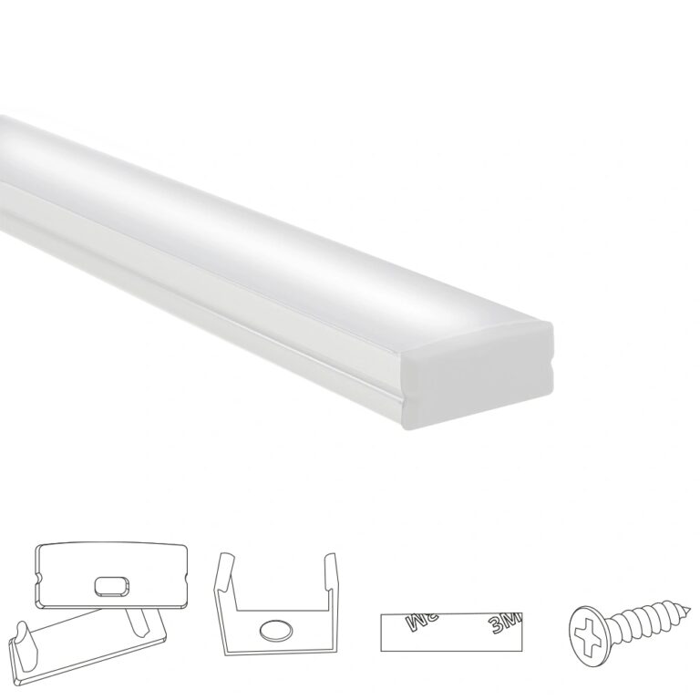 Aluminium ledstrip profiel wit opbouw 2m – breed en laag – compleet met afdekkap