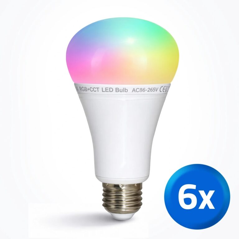 Wifi led lamp RGBWW 12 watt e27 fitting voordeelset van 6