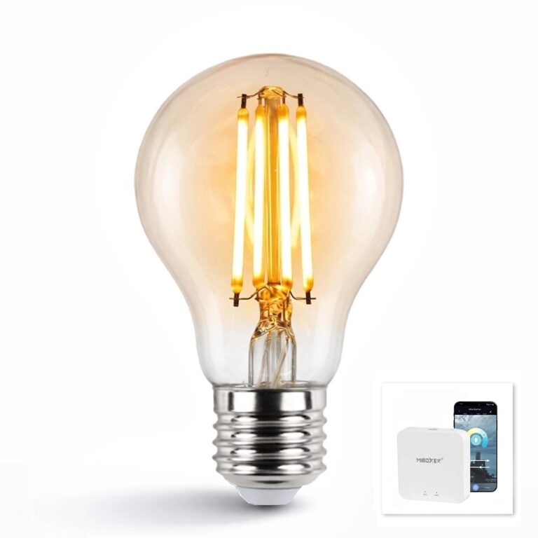 Wifi set met dual white smart filament lamp van milight 7w e27 fitting – amberkleurig a60 model – met milight module