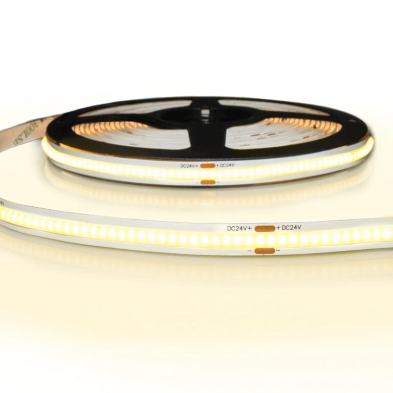 5 meter cob led strip ip20 24v – warm wit 3000k – 384 leds p/m