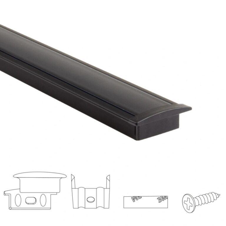 Aluminium ledstrip profiel zwart inbouw 4m slim line – 7 mm hoog – compleet met afdekkap