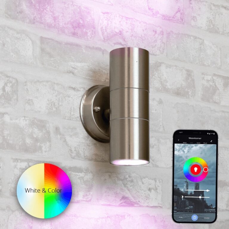 Aluminium up down wandlamp voor buiten met zigbee gu10 spot – rond