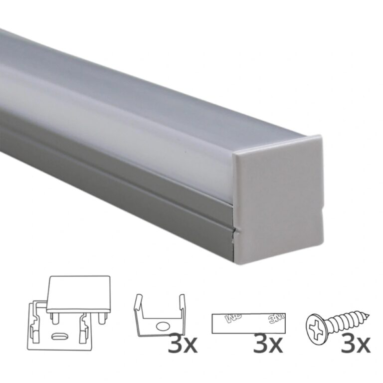 Ledstrip profiel opbouw breed model – compleet met rechte afdekkap 1,5 meter