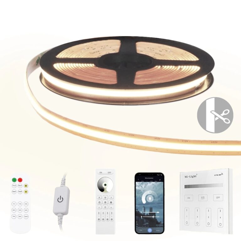 7 meter helder wit led strip cob met 600 leds per meter – complete set