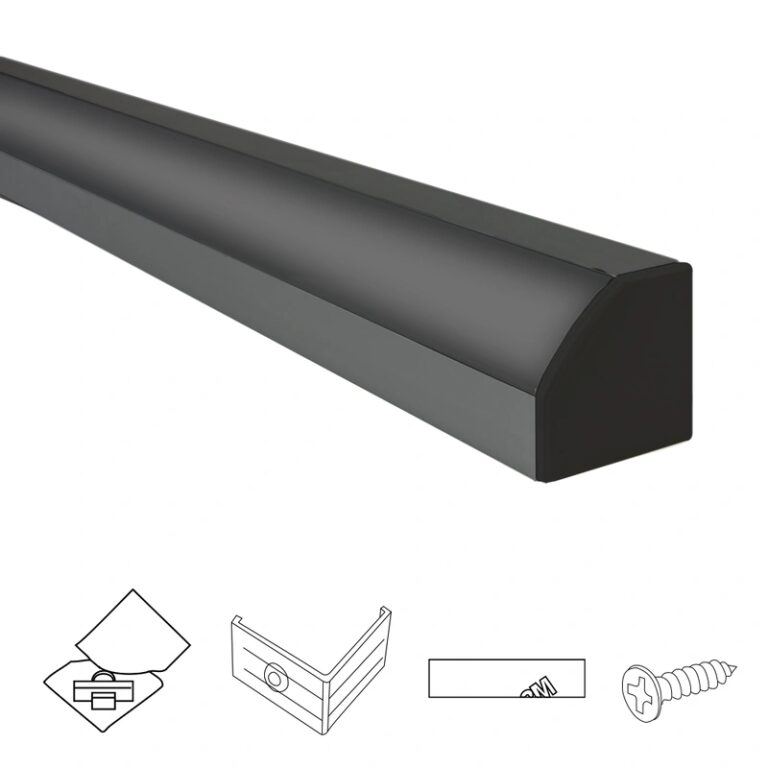 Aluminium ledstrip hoekprofiel zwart 3m breed – compleet met afdekkap