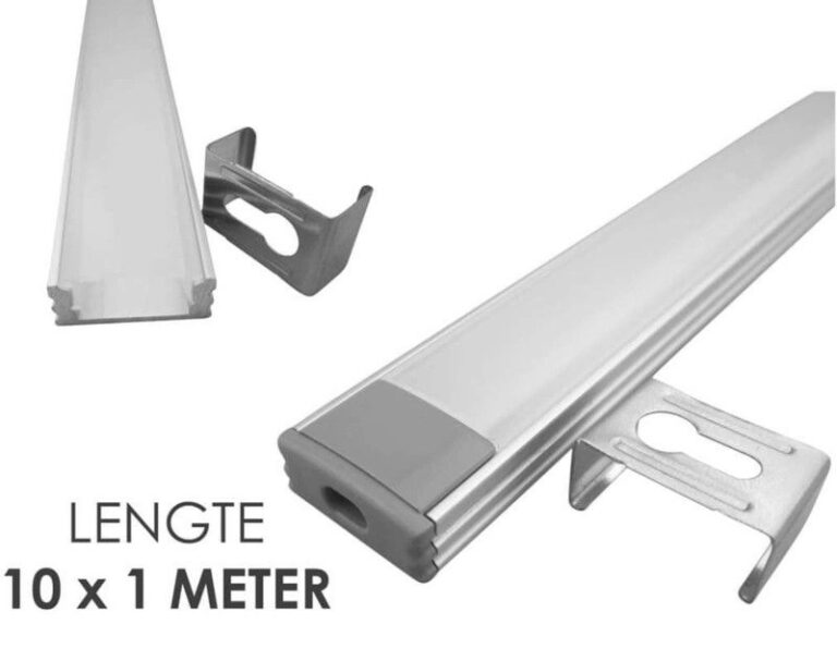 Aluminium ledstrip profiel opbouw 10m – 8 mm hoog – compleet met afdekkap